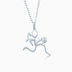 Sterling Silver Basketball Girl (Stick Figure) Necklace