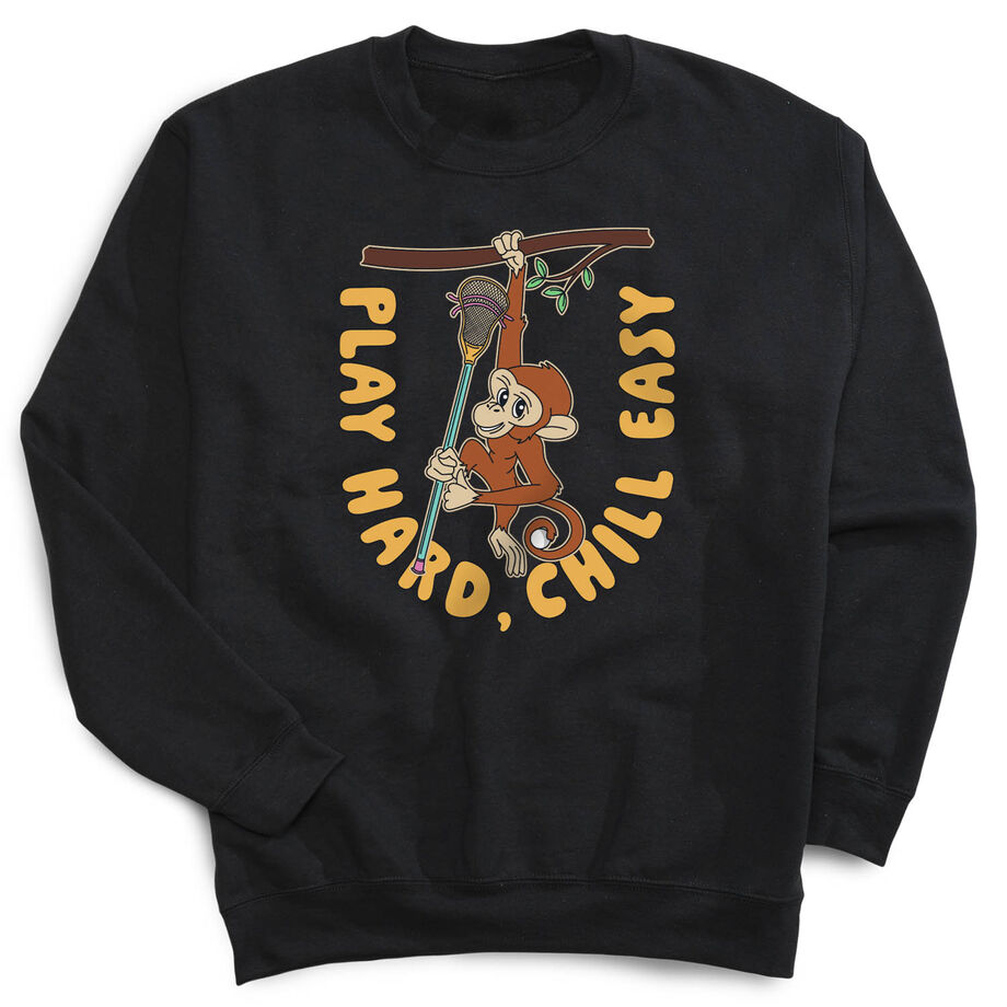 Guys Lacrosse Crewneck Sweatshirt - Play Hard, Chill Easy