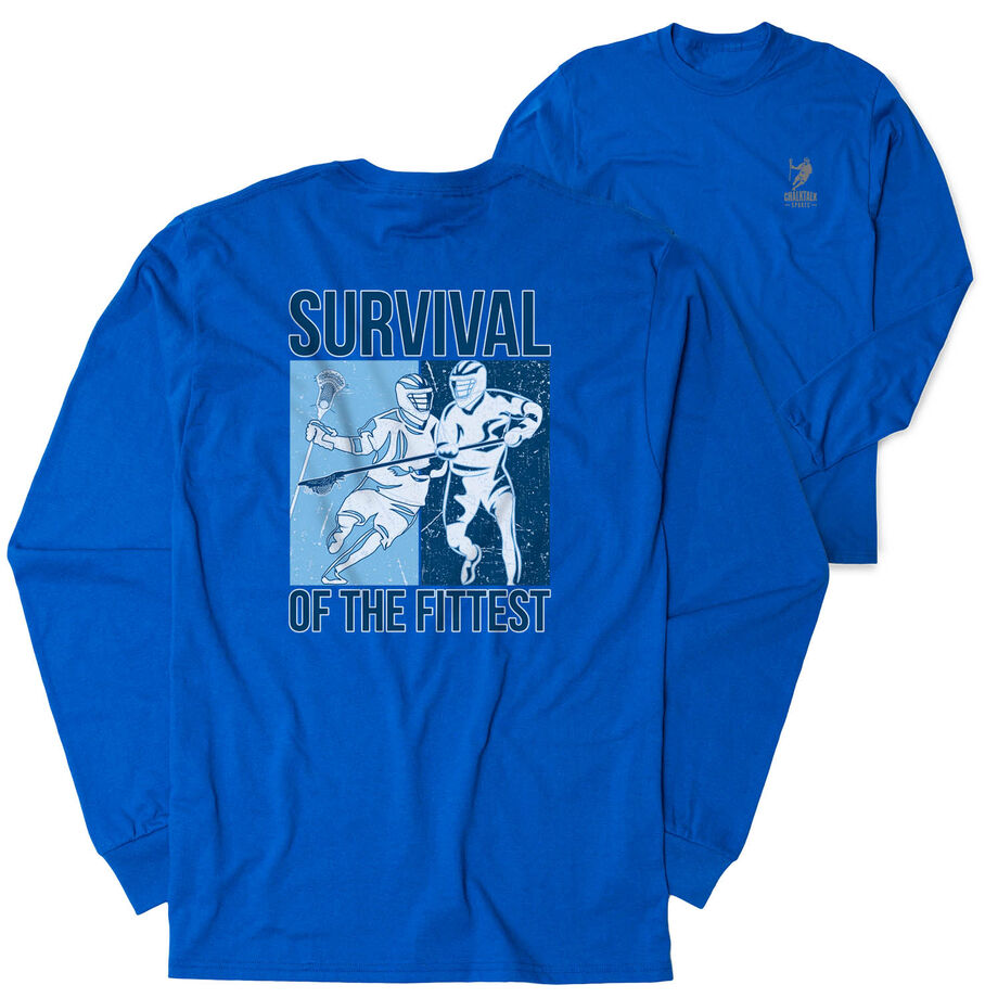 Guys Lacrosse Tshirt Long Sleeve - Survival of the Fittest (Back Design)