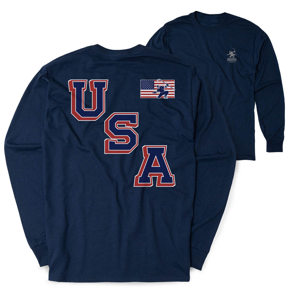 Hockey Tshirt Long Sleeve - Hockey USA Gold (Back Design)
