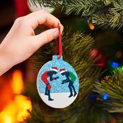 Wrestling Round Ceramic Ornament - Silhouettes with Santa Hat