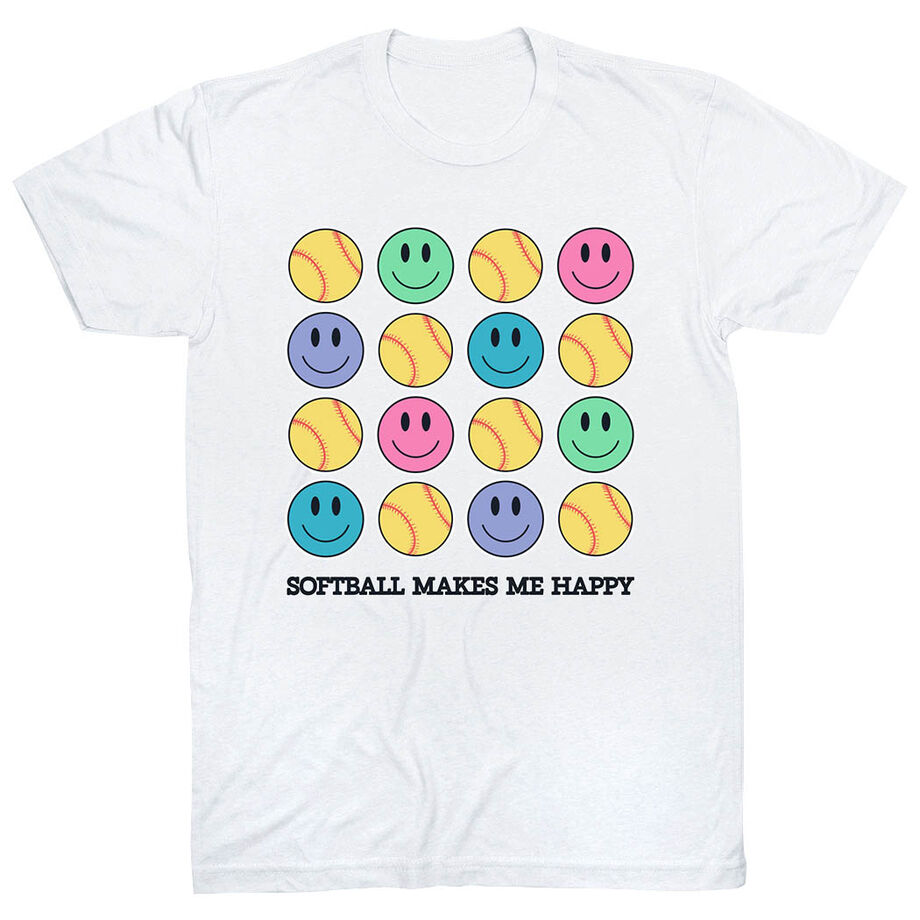 Softball Short Sleeve T-Shirt - Softball Makes Me Happy
