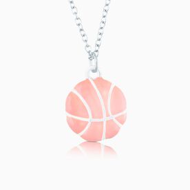 Silver/Pink Enameled Basketball Necklace