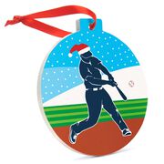 Baseball Round Ceramic Ornament -Silhouette with Santa Hat