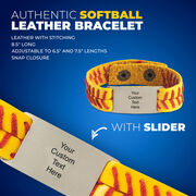 Authentic Softball Leather Bracelet With Slider - Custom Text