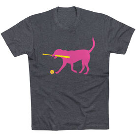 Softball Tshirt Short Sleeve Mitts the Softball Dog [Youth Large/Charcoal] - SS