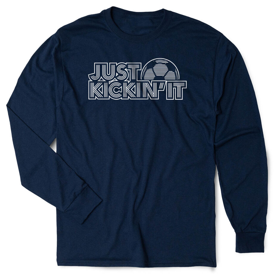 Soccer Tshirt Long Sleeve - Just Kickin' It [Adult Medium/Navy] - SS