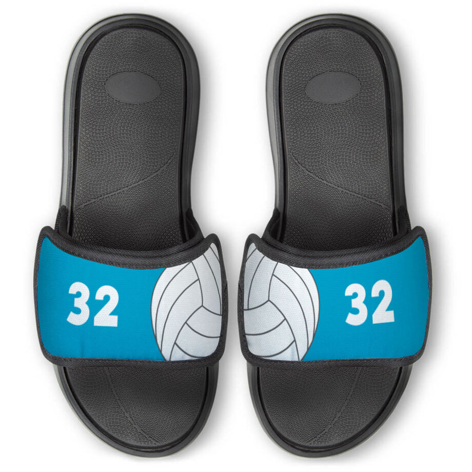 Volleyball Repwell&reg; Slide Sandals - Ball and Number Reflected - Personalization Image