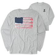 Guys Lacrosse Tshirt Long Sleeve - Amercian Flag (Back Design)