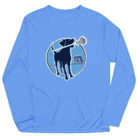 Girls Lacrosse Long Sleeve Performance Tee - Watercolor Lacrosse Dog With Girl Stick