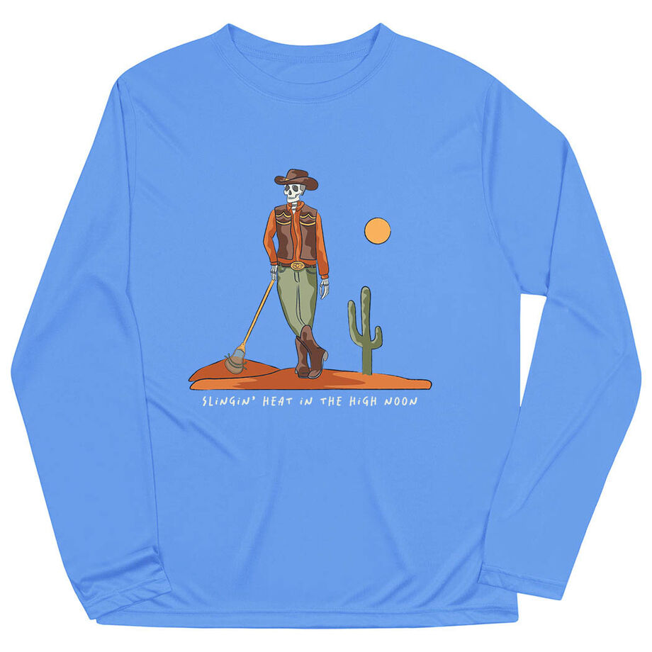 Guys Lacrosse Long Sleeve Performance Tee - Slingin Heat In The High Noon