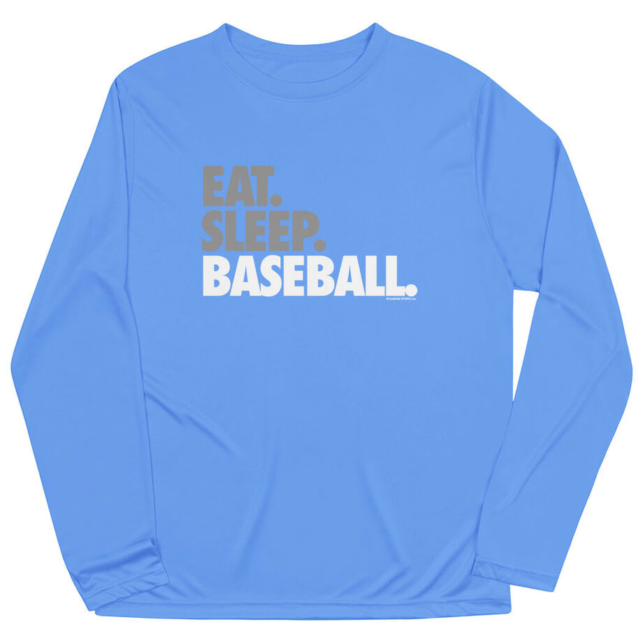 Baseball Long Sleeve Performance Tee - Eat Sleep Baseball Bold Text - Personalization Image
