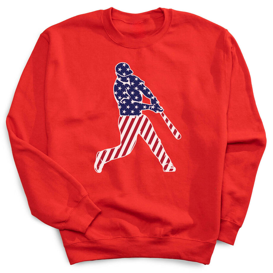 Baseball Crewneck Sweatshirt - Baseball Stars and Stripes Player - Personalization Image