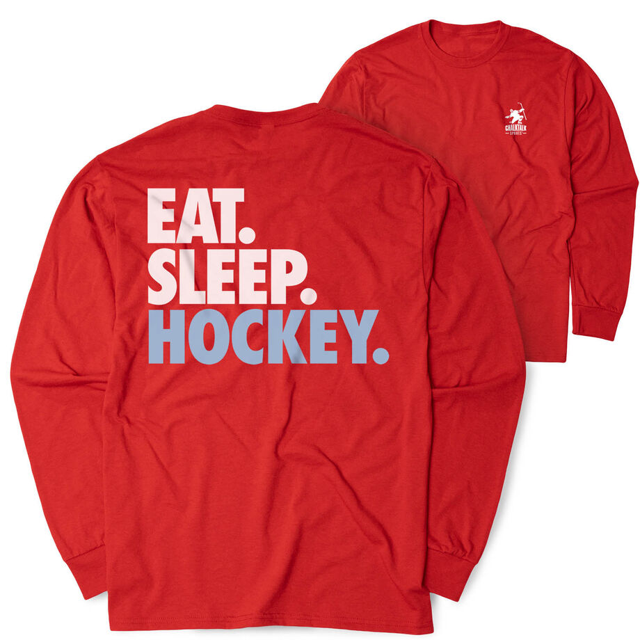 Hockey Tshirt Long Sleeve - Eat. Sleep. Hockey (Back Design)