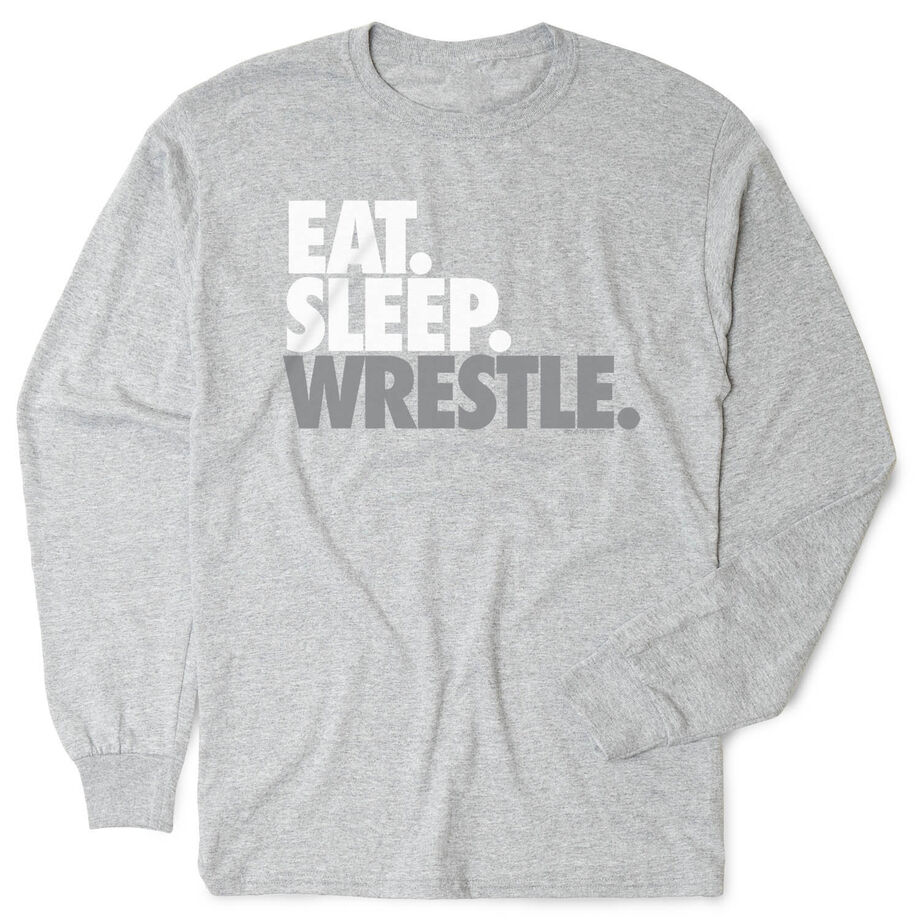 Wrestling Tshirt Long Sleeve - Eat. Sleep. Wrestle [Adult Medium/Gray] - SS