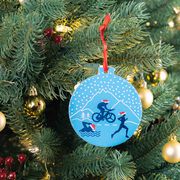 Triathlon Round Ceramic Ornament - Silhouettes with Santa Hat
