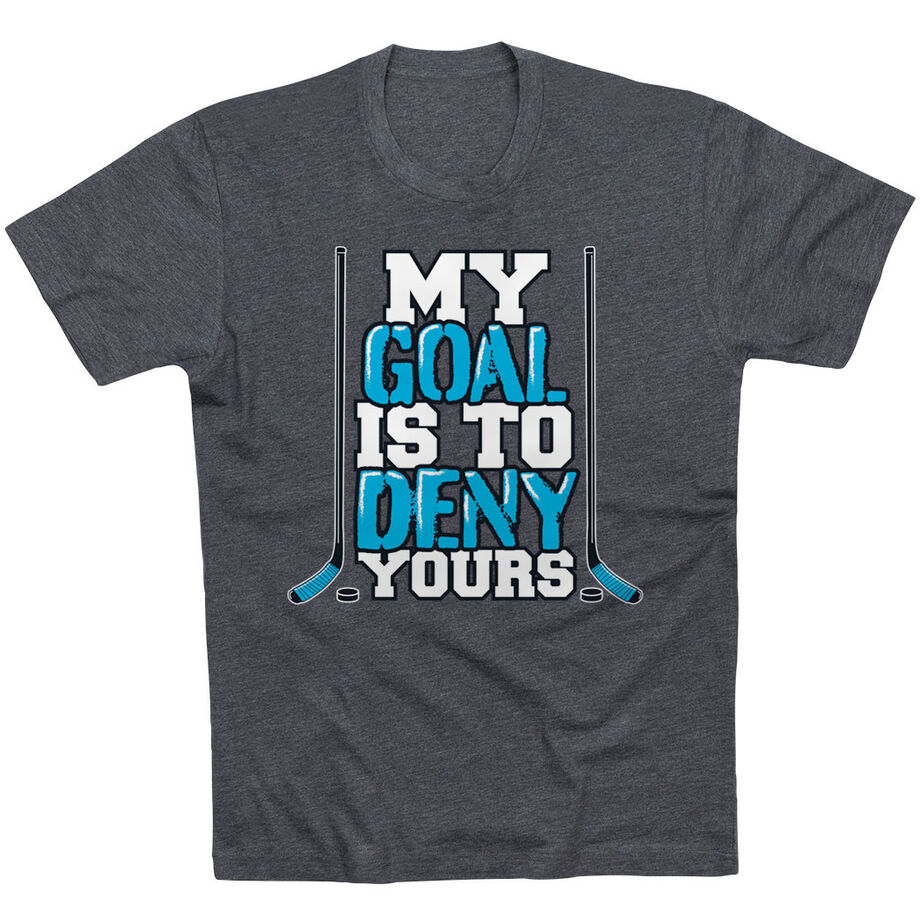 Hockey Tshirt Short Sleeve My Goal Is To Deny Yours Hockey (Blue/Black)