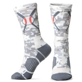 Baseball Woven Mid-Calf Socks - Crossed Bats - Camo