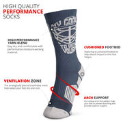 Hockey Woven Mid-Calf Socks - My Goal is to Deny Yours Helmet