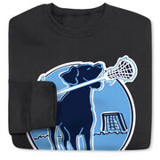 Girls Lacrosse Crewneck Sweatshirt - Watercolor Lacrosse Dog With Girl Stick