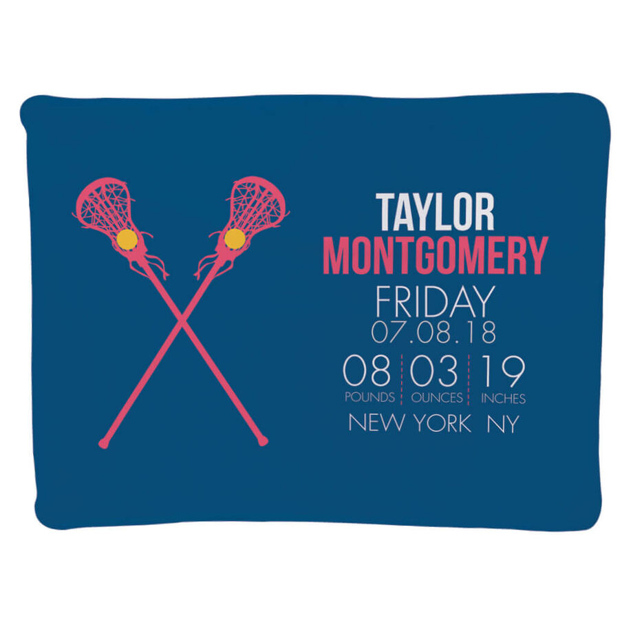 Girls Lacrosse Baby Blanket - Birth Announcement - Personalization Image