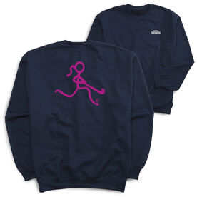 Field Hockey Crewneck Sweatshirt - Neon Pink Field Hockey Girl (Back Design)