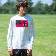 Guys Lacrosse Long Sleeve Performance Tee - Patriotic Lacrosse