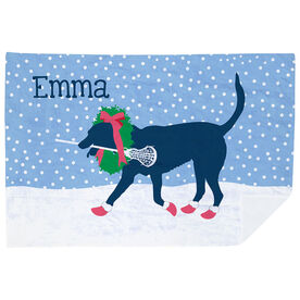 Girls Lacrosse Premium Blanket - LuLa the Christmas Lax Dog