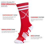 Hockey Woven Mid-Calf Socks - Classic Stripe Crossed Sticks (Red/White)