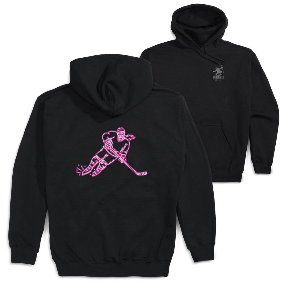 Hockey Hooded Sweatshirt - Neon Hockey Girl (Back Design)
