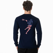 Guys Lacrosse Tshirt Long Sleeve - American Flag Silhouette (Back Design)