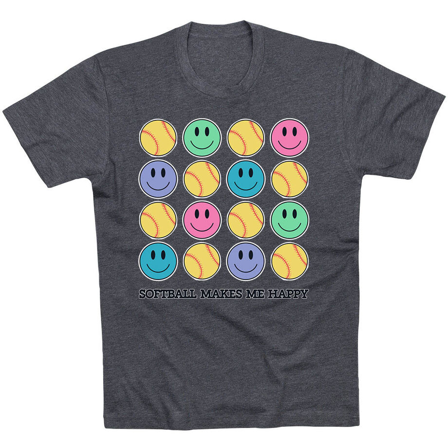 Softball Short Sleeve T-Shirt - Softball Makes Me Happy