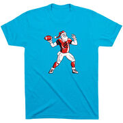 Football Short Sleeve T-Shirt - Touchdown Santa [Adult X-Small/Turquoise] - SS