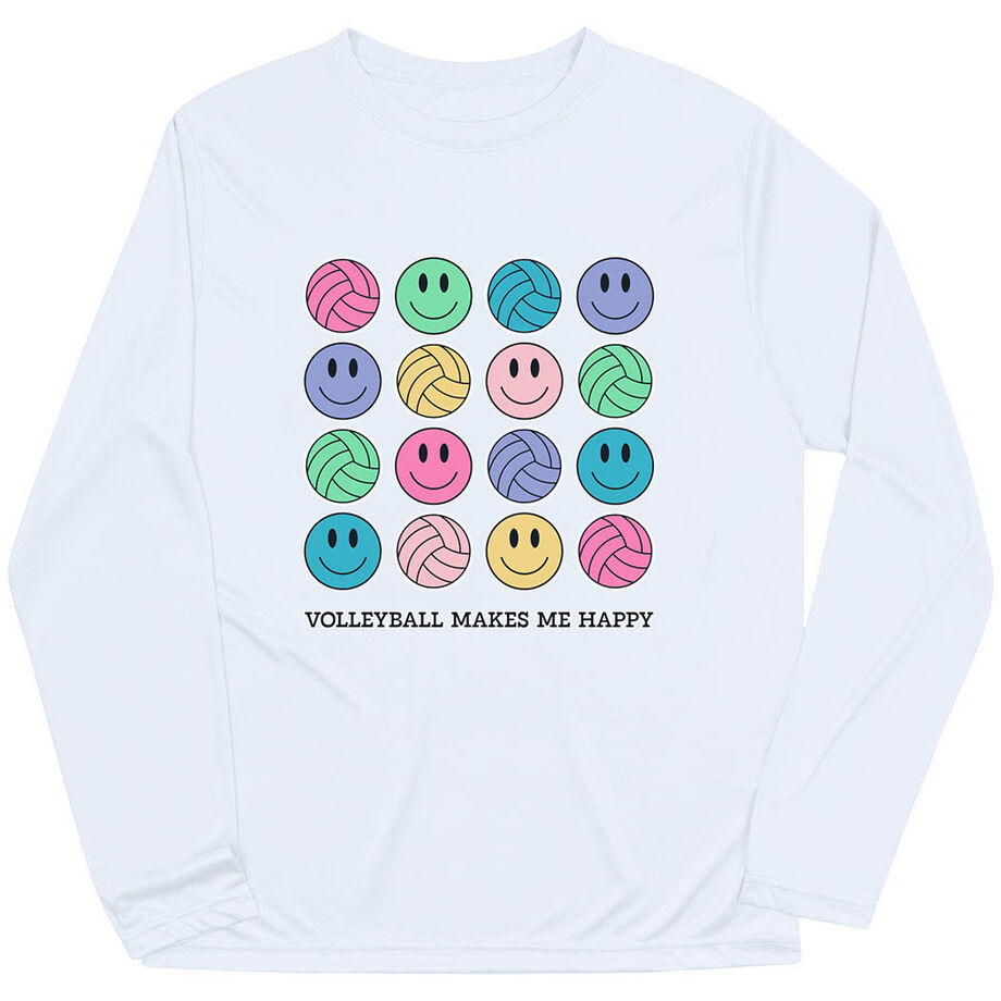 Volleyball Long Sleeve Performance Tee - Volleyball Makes Me Happy