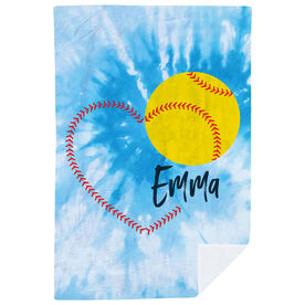 Softball Premium Blanket - Heart with Personalization Tie-Dye