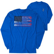 Guys Lacrosse Tshirt Long Sleeve - Amercian Flag (Back Design)