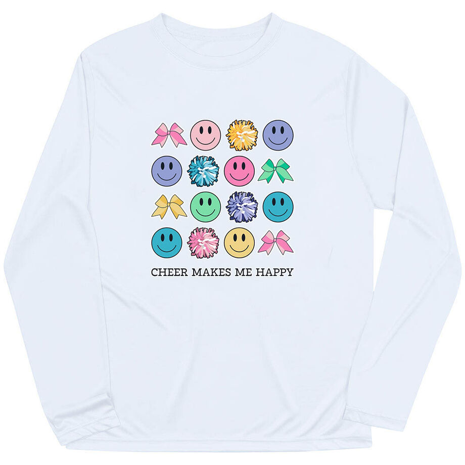 Cheerleading Long Sleeve Performance Tee - Cheer Makes Me Happy