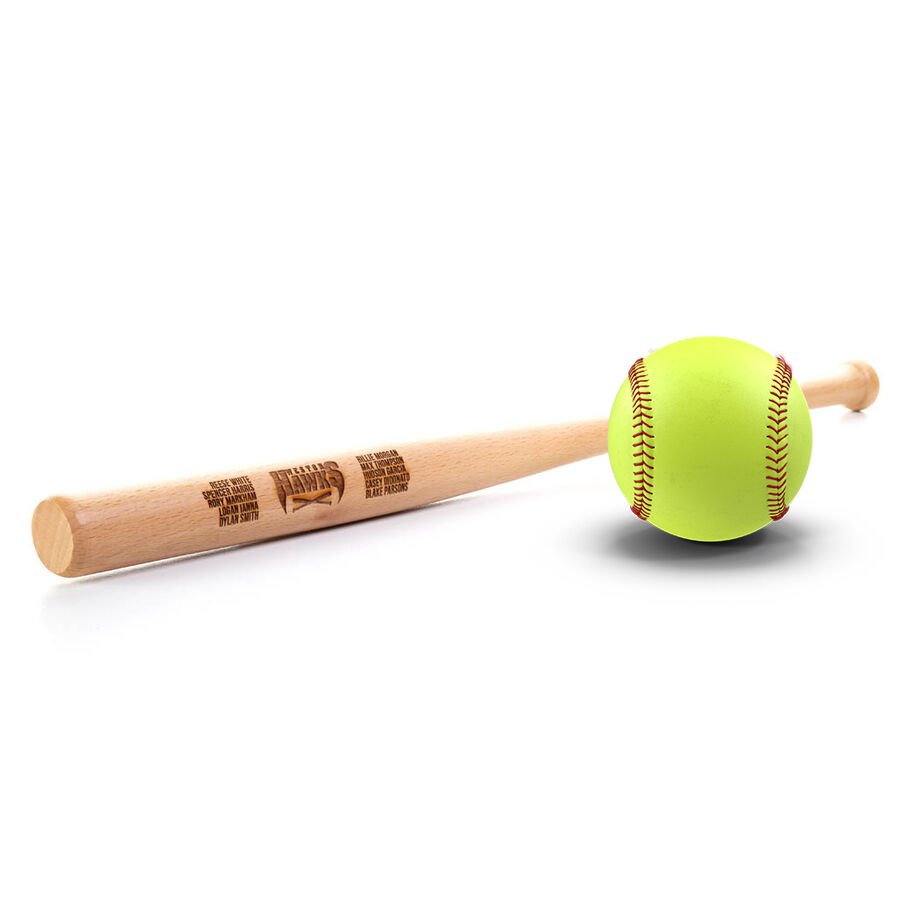 Engraved Mini Softball Bat - Team Logo With Roster