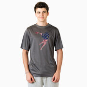 Guys Lacrosse Short Sleeve Performance Tee - American Flag Silhouette