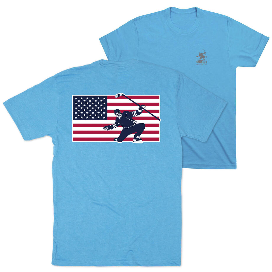 Hockey Short Sleeve T-Shirt - Patriotic Hockey (Back Design)