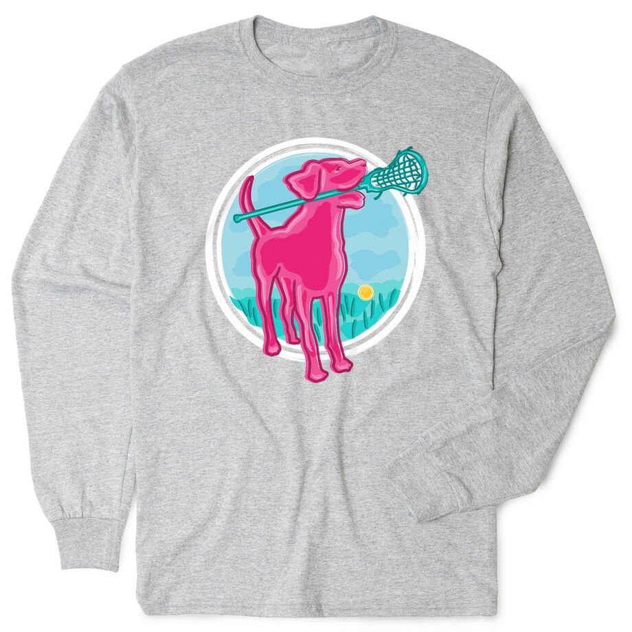 Girls Lacrosse Tshirt Long Sleeve - Lacrosse Dog with Girl Stick