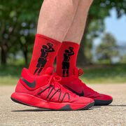 Basketball Woven Mid-Calf Socks - Player Jump Shot (Red/Black)