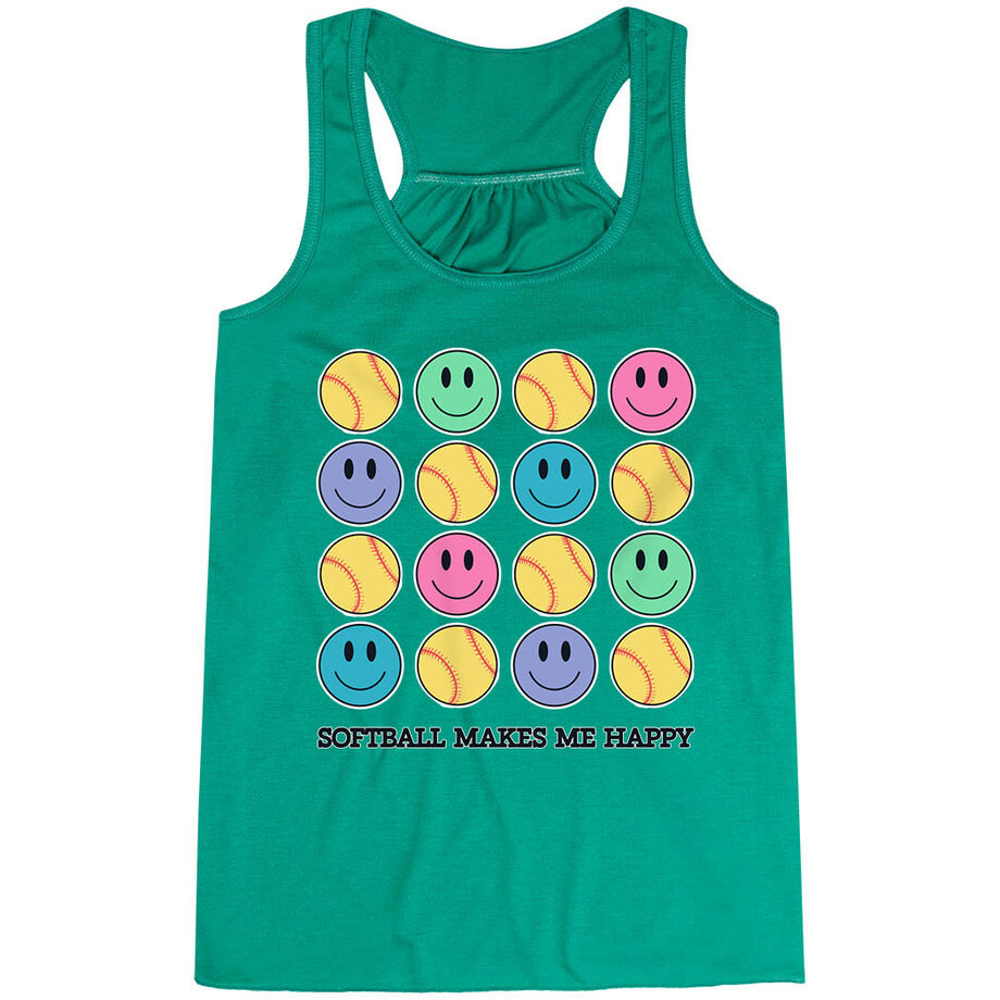 Softball Flowy Racerback Tank Top - Softball Makes Me Happy