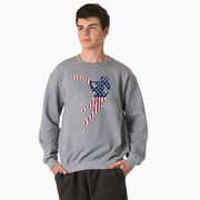 Guys Lacrosse Crewneck Sweatshirt - American Flag Silhouette