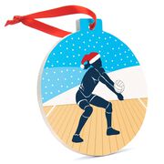 Volleyball Round Ceramic Ornament - Silhouette with Santa Hat