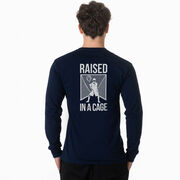 Guys Lacrosse Tshirt Long Sleeve - Raised In a Cage (Back Design)