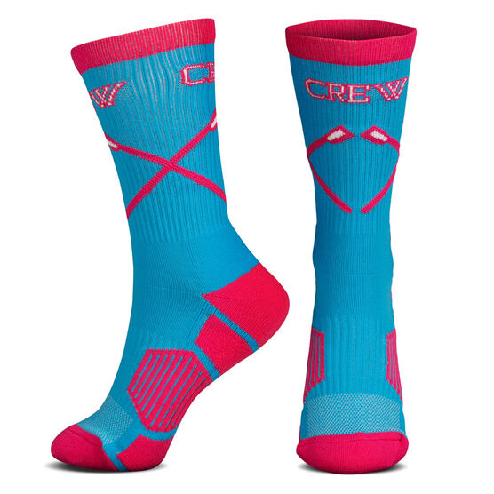 Crew Woven Mid-Calf Socks - Crossed Oars (Light Blue/Pink)