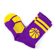 Basketball Woven Mid-Calf Socks - Ball (Purple/Gold)