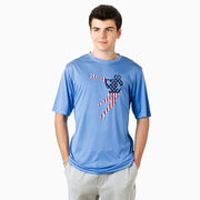 Guys Lacrosse Short Sleeve Performance Tee - American Flag Silhouette