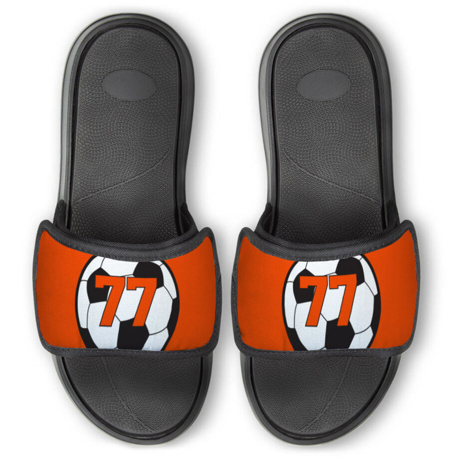 Soccer Repwell&reg; Slide Sandals - Soccer Ball with Number - Personalization Image